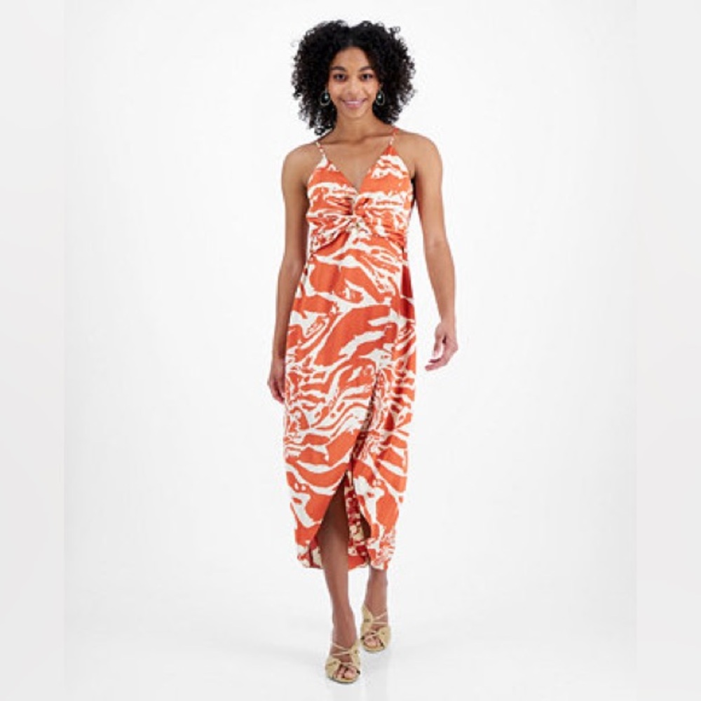Bar 3 Hammered Satin Twist Front MIDI Dress XS